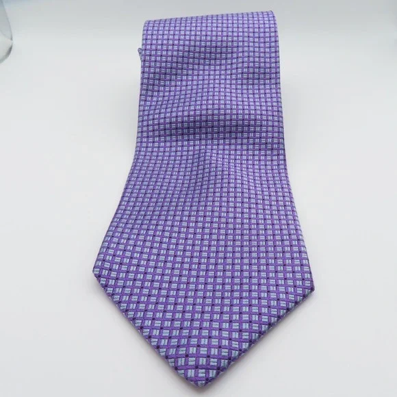 Barbara Blank Tie Purple Blue Checked 3.75" Wide 56" Long USA Silk - Picture 3 of 6